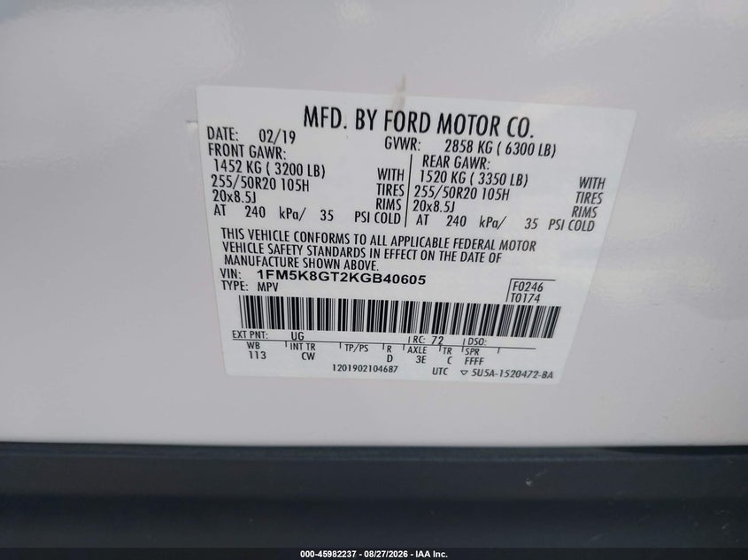 2019 FORD EXPLORER SPORT UTILITY VEHICLE 3.5L V-6 DI, DOHC, VVT, TURBO, 365HP