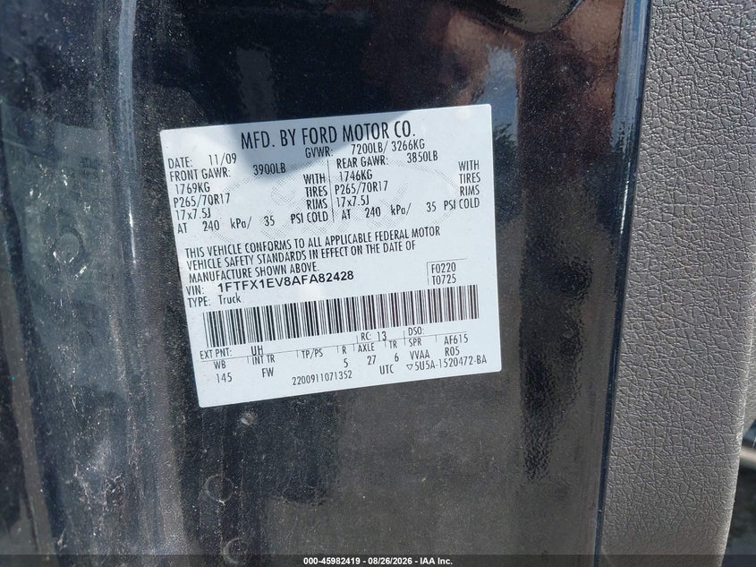 FORD F-150 2010 VIN 1FTFX1EV8AFA82428
