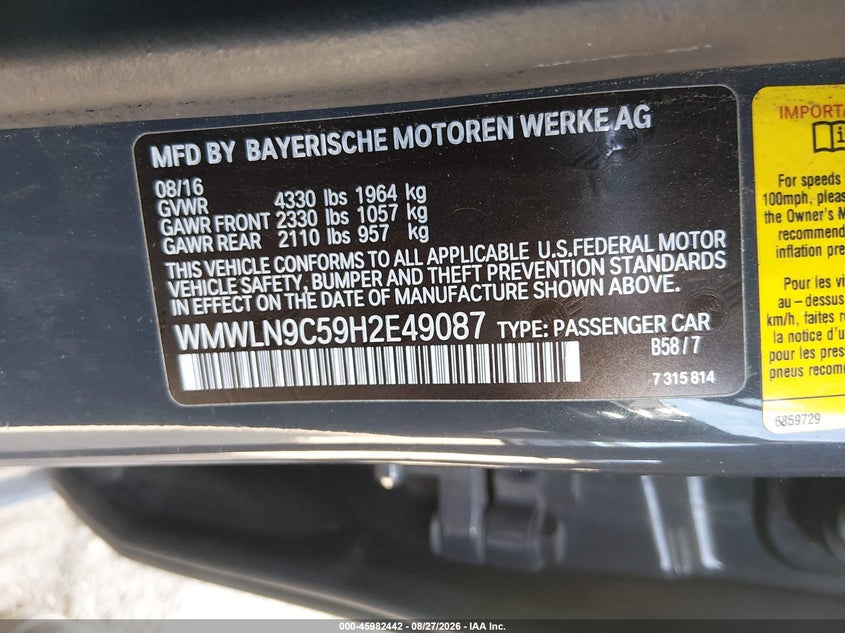 MINI CLUBMAN 2017 VIN WMWLN9C59H2E49087