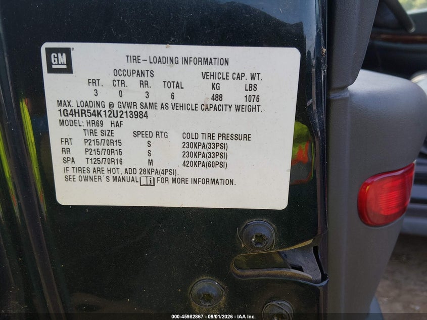 2002 BUICK LESABRE SEDAN 3.8L V-6 REGULAR , 205HP
