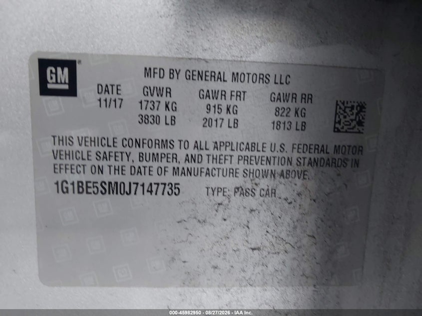 CHEVROLET CRUZE 2018 VIN 1G1BE5SM0J7147735