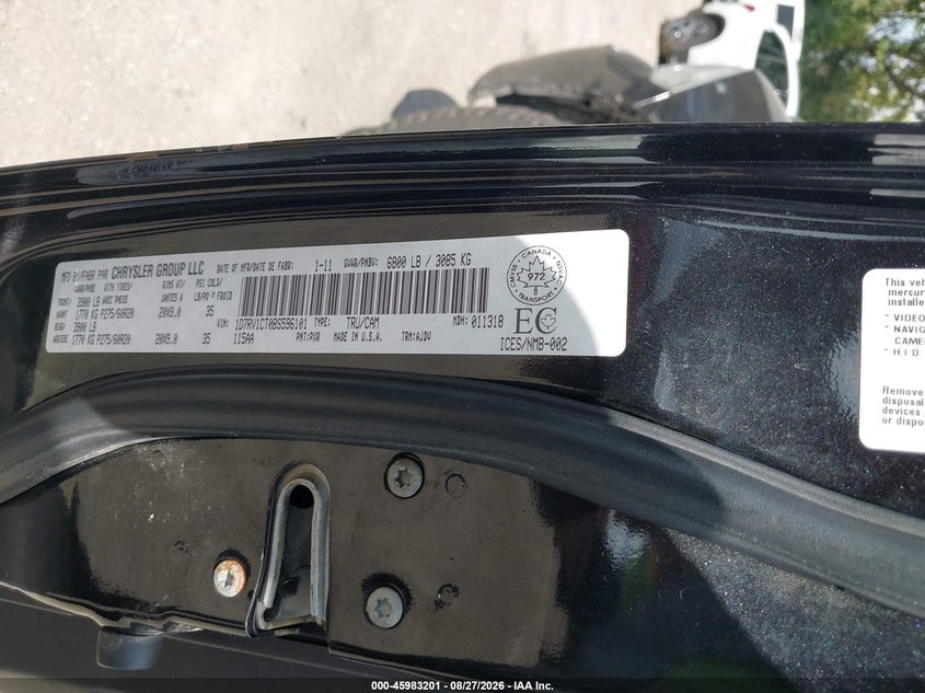 RAM RAM 1500 2011 VIN 1D7RV1CT0BS596101