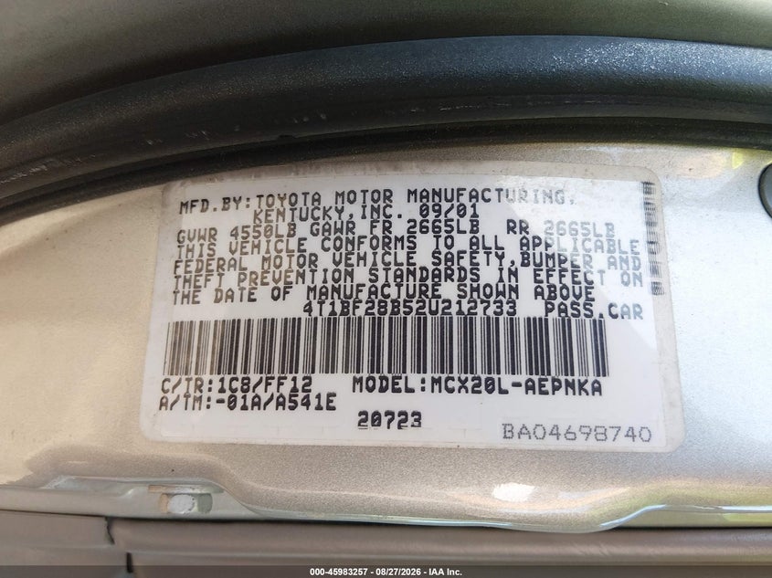 2002 TOYOTA AVALON SEDAN 3.0L V-6 DOHC, VVT, PREMIUM , 210HP