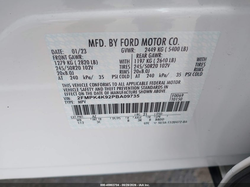 2023 FORD EDGE SPORT UTILITY VEHICLE 2.0L I-4 DI, DOHC, VVT, TURBO, PREMIUM , 250HP