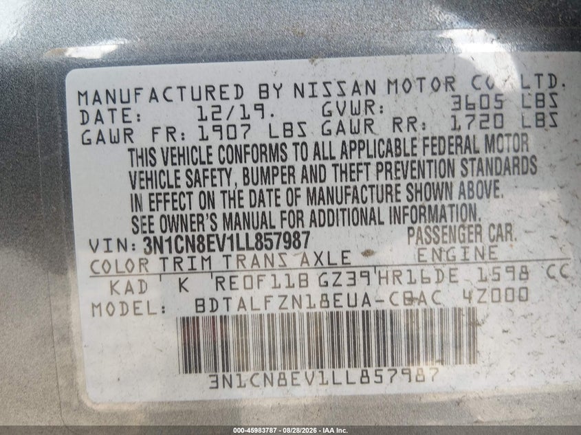 2020 NISSAN VERSA SV XTRONIC CVT · Фото 9