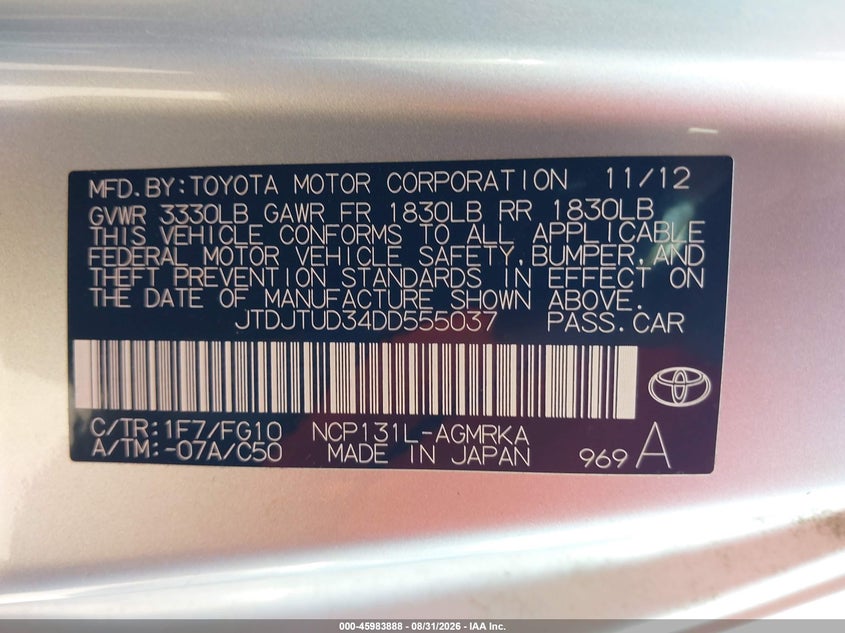 2013 TOYOTA YARIS auction photo 8