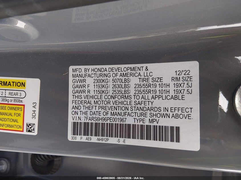 HONDA CR-V HYBRID 2023 VIN 7FARS6H96PE001967