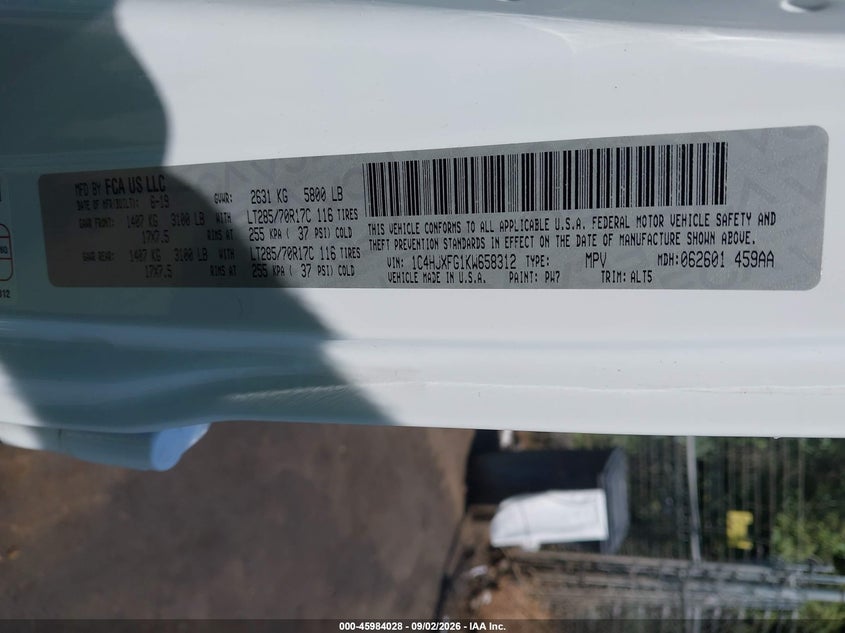JEEP WRANGLER UNLIMITED 2019 VIN 1C4HJXFG1KW658312