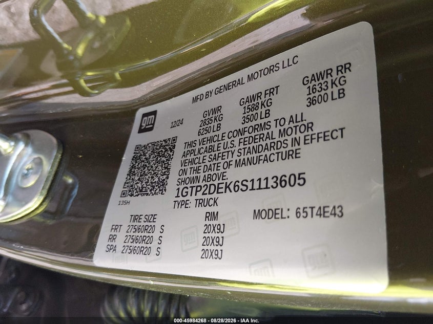 GMC CANYON 2025 VIN 1GTP2DEK6S1113605