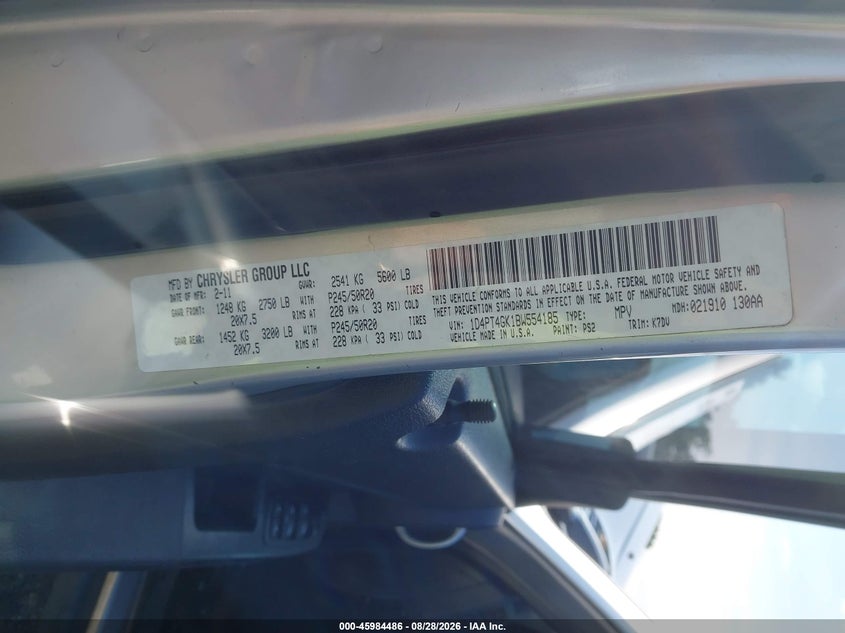 DODGE NITRO 2011 VIN 1D4PT4GK1BW554185