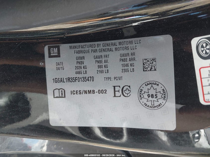 CADILLAC ATS 2015 VIN 1G6AL1R35F0135470