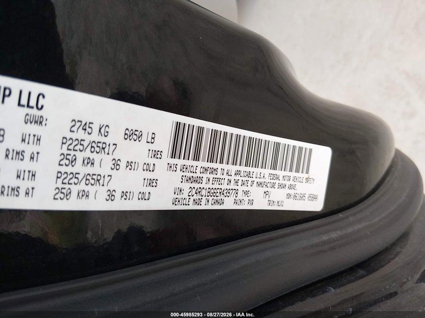 CHRYSLER TOWN & COUNTRY 2014 VIN 2C4RC1BG6ER439778