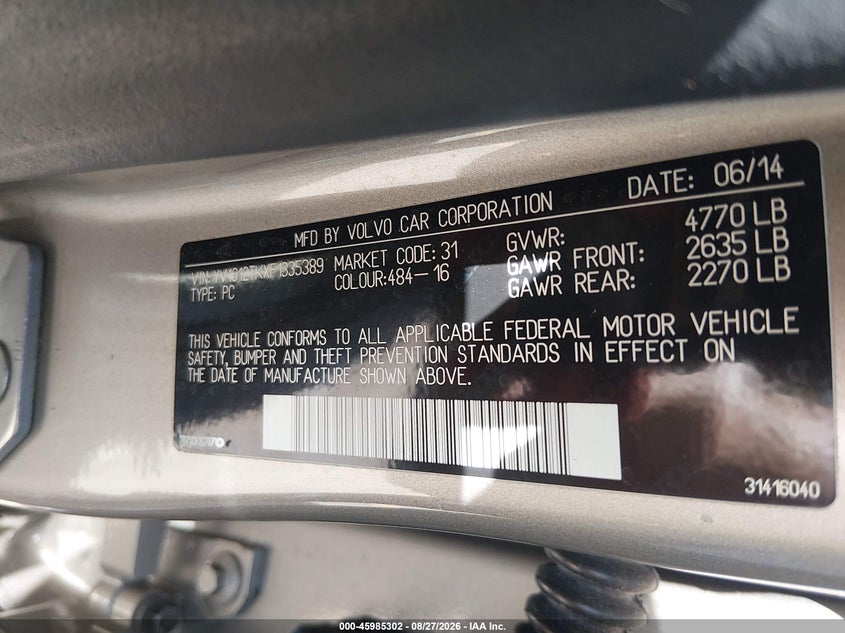 2015 VOLVO S60 auction photo 6