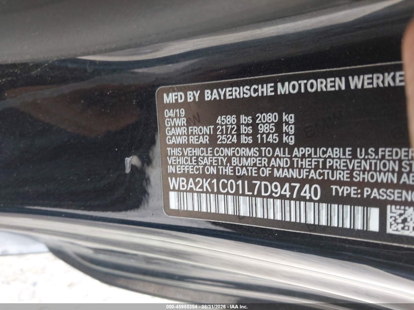 BMW 230I 2020 VIN WBA2K1C01L7D94740