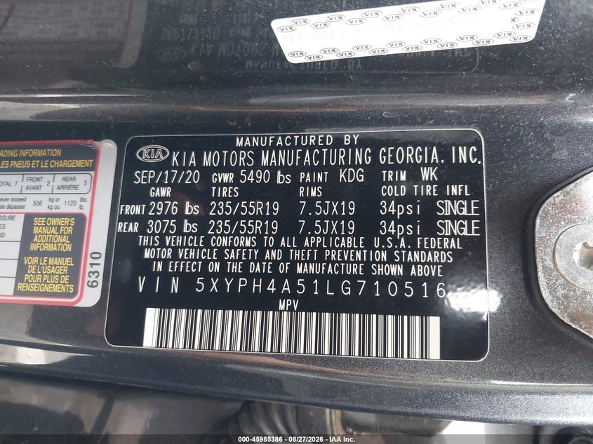 2020 KIA SORENTO 3.3L EX · Фото 9