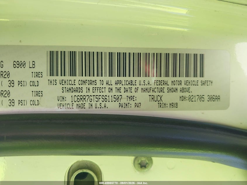 RAM 1500 2015 VIN 1C6RR7GT5FS611507