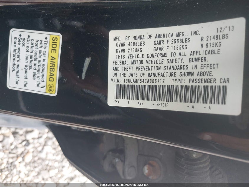 ACURA TL 2014 VIN 19UUA8F54EA006712