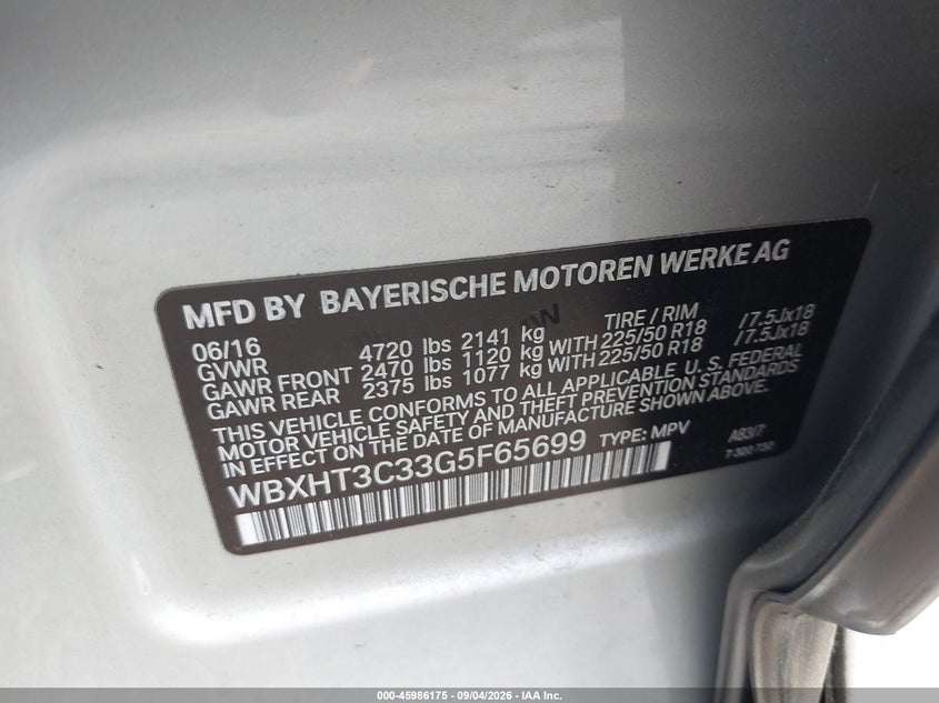 2016 BMW X1 SPORT UTILITY VEHICLE 2.0L I-4 DI, DOHC, VVT, TURBO, 228HP