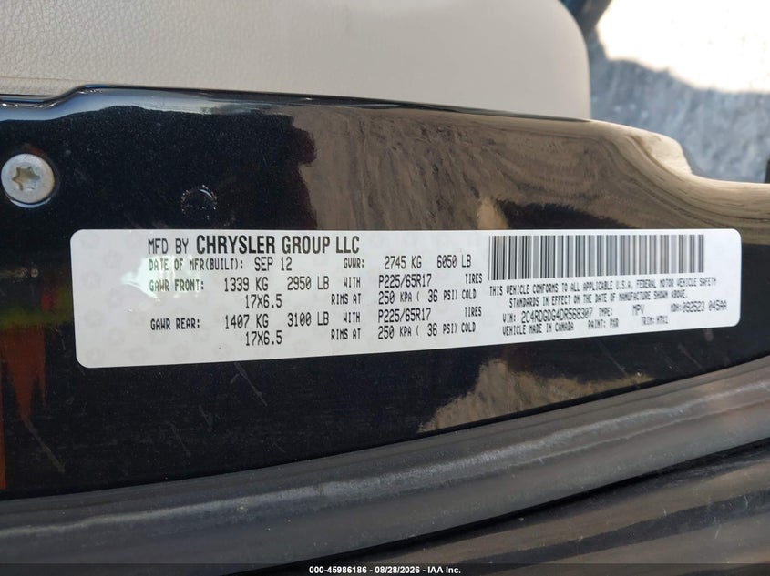 2013 DODGE CARAVAN VAN 3.6L V-6 DOHC, VVT, REGULAR , 283HP