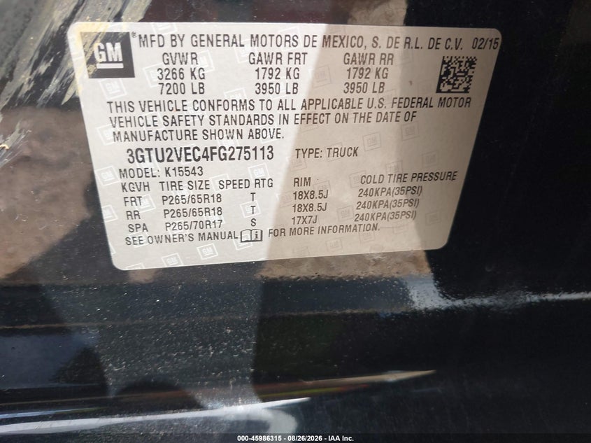 2015 GMC SIERRA PICKUP 5.3L V-8 DI, VVT, 355HP