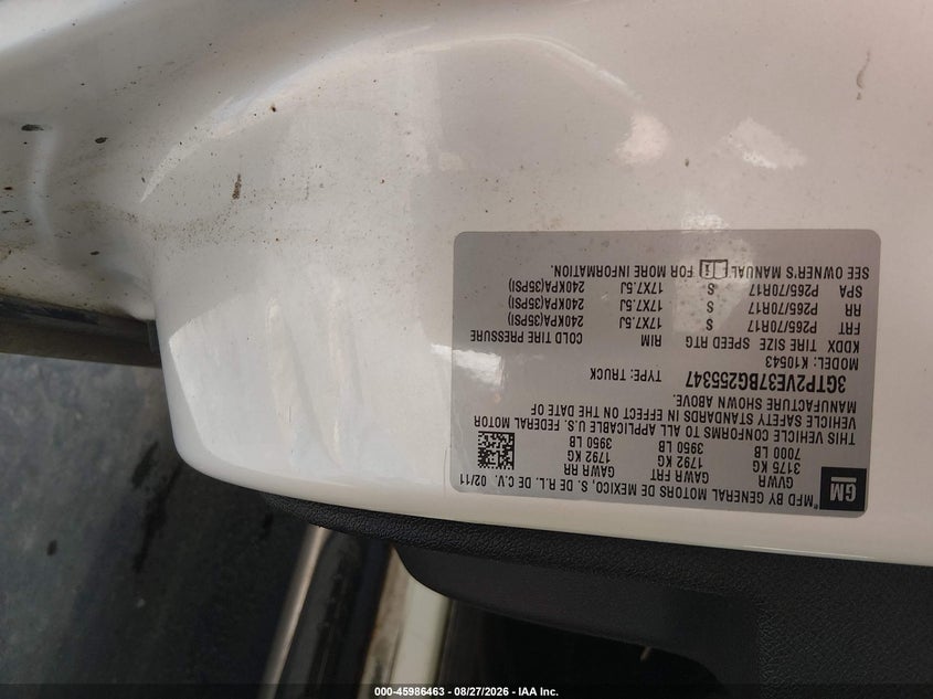 2011 GMC SIERRA PICKUP 5.3L V8 FI OHV 16V NF2