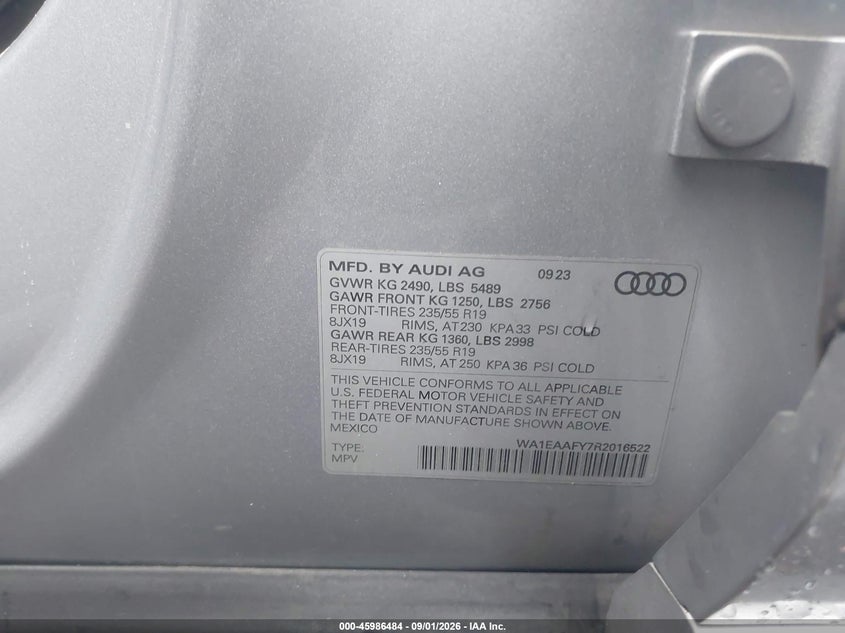AUDI Q5 2024 VIN WA1EAAFY7R2016522