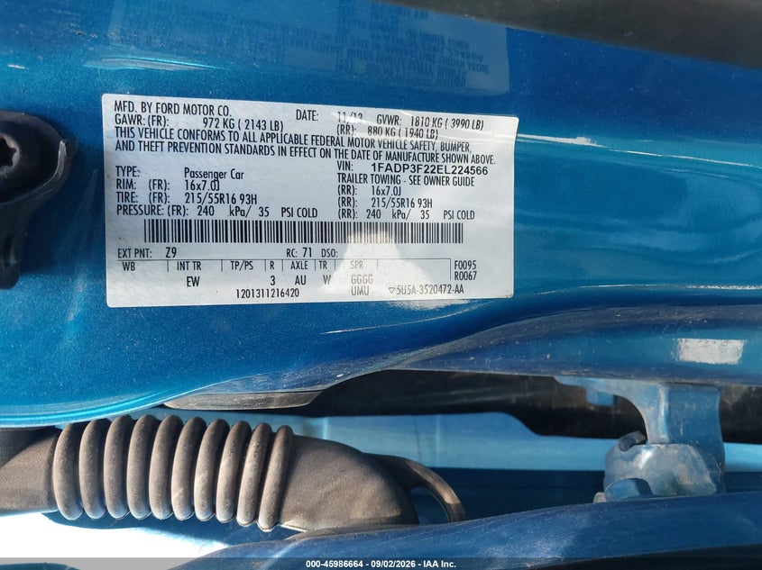 2014 FORD FOCUS SEDAN 2.0L I-4 DI, DOHC, VVT, REGULAR , 159HP