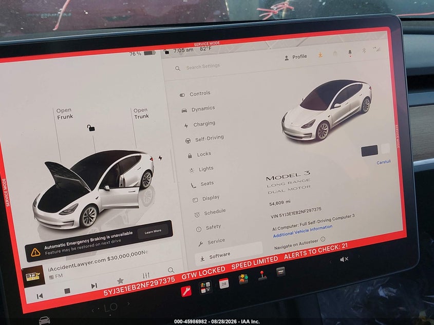 TESLA MODEL 3 2022 VIN 5YJ3E1EB2NF297375