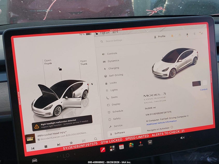TESLA MODEL 3 2022 VIN 5YJ3E1EB2NF297375