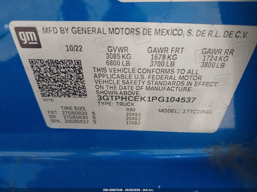 GMC SIERRA 1500 2023 VIN 3GTPHCEK1PG104537