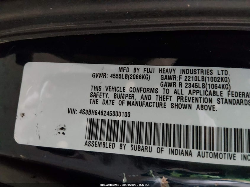 2004 SUBARU LEGACY WAGON 2.5L H-4 REGULAR , 165HP