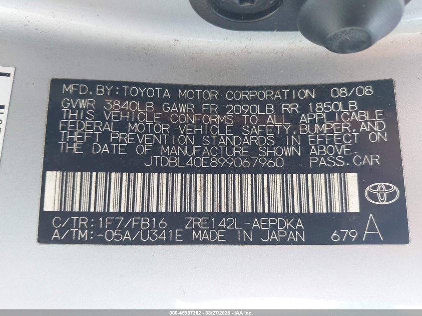 2009 TOYOTA COROLLA SEDAN 1.8L I-4 DOHC, VVT, REGULAR , 132HP
