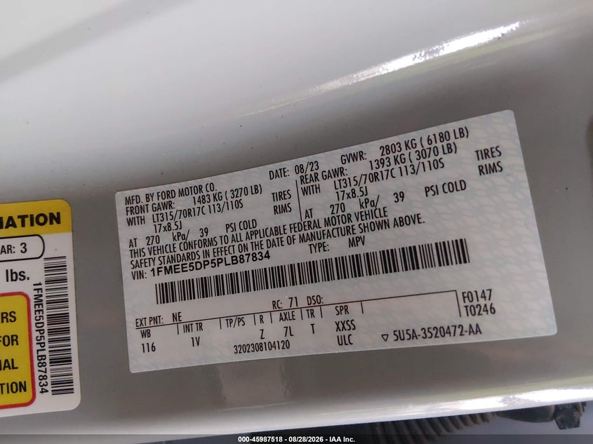 FORD BRONCO 2023 VIN 1FMEE5DP5PLB87834