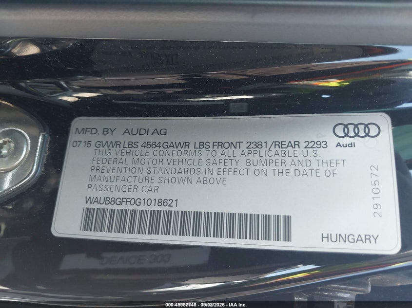 AUDI A3 2016 VIN WAUB8GFF0G1018621