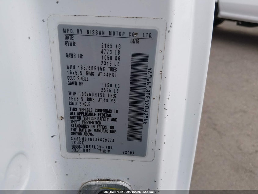 NISSAN NV200 2018 VIN 3N6CM0KN3JK699674