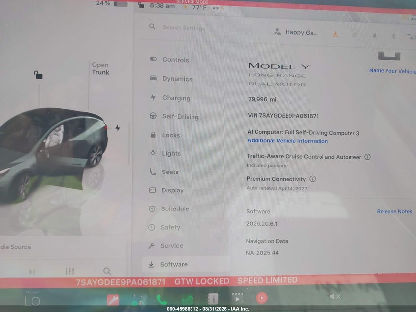 TESLA MODEL Y 2023 VIN 7SAYGDEE9PA061871