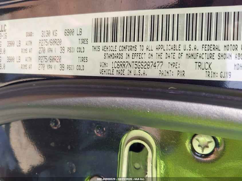 RAM 1500 2016 VIN 1C6RR7NT5GS287477