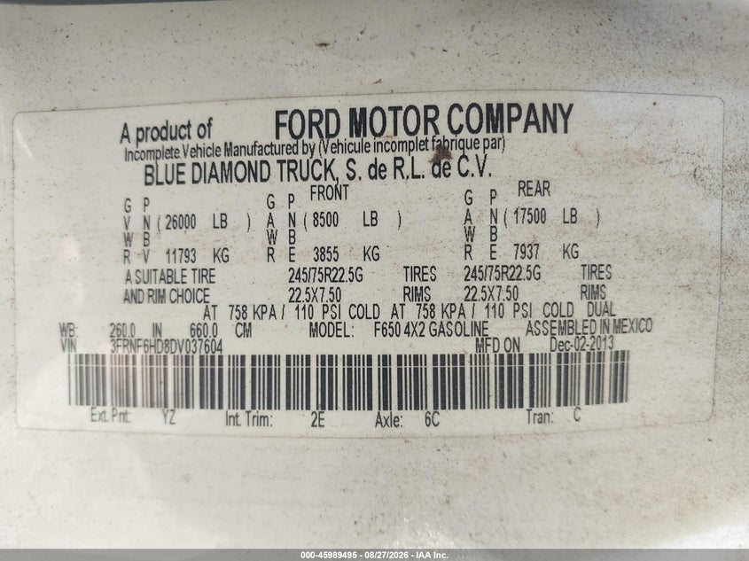 2013 FORD F-650 GAS auction photo 8