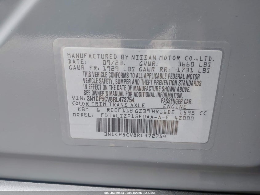 NISSAN KICKS 2024 VIN 3N1CP5CV8RL472754