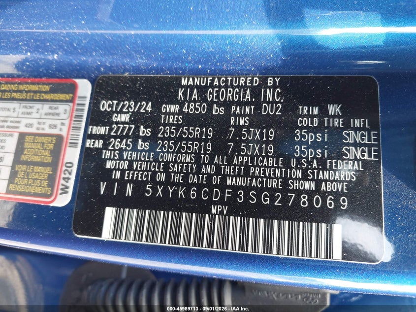 KIA SPORTAGE 2025 VIN 5XYK6CDF3SG278069