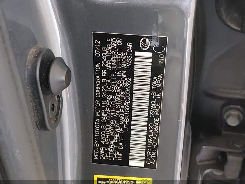 2013 LEXUS ES SEDAN 3.5L V-6 DOHC, VVT, 268HP