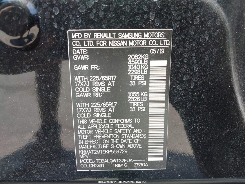 2019 NISSAN ROGUE SPORT UTILITY VEHICLE 2.5L I-4 DOHC, VVT, 170HP