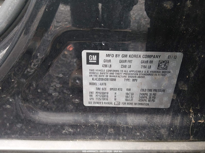 BUICK ENCORE 2013 VIN KL4CJDSB4DB110098