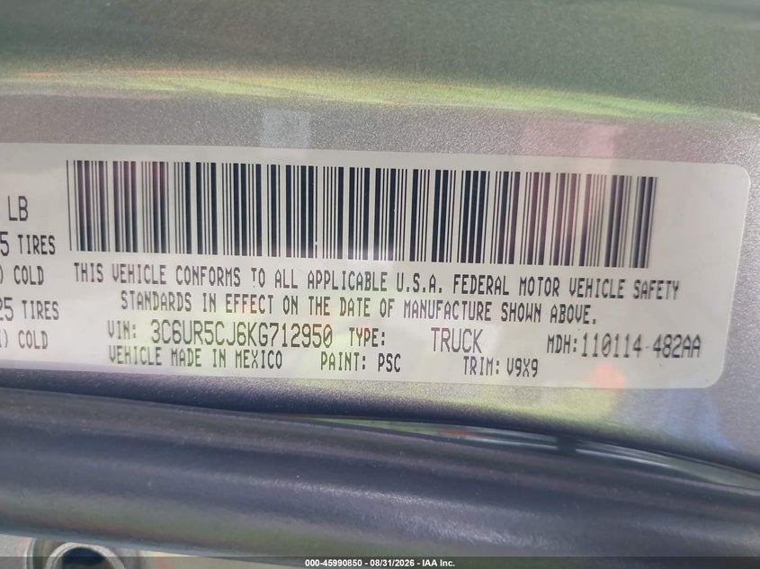 RAM 2500 2019 VIN 3C6UR5CJ6KG712950