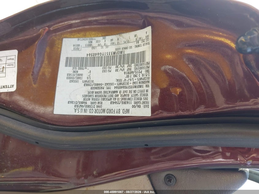 MERCURY SABLE 2000 VIN 1MEFM55S1YG640564