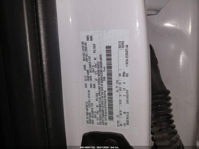 FORD F150 2015 VIN 1FTEW1CP7FKE75774