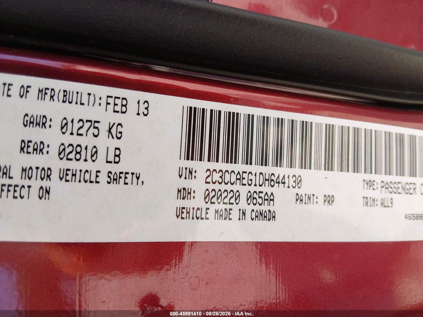 CHRYSLER 300C 2013 VIN 2C3CCAEG1DH644130