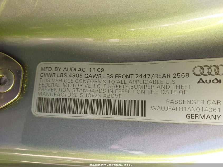 AUDI A5 2010 VIN WAUJFAFH1AN014061