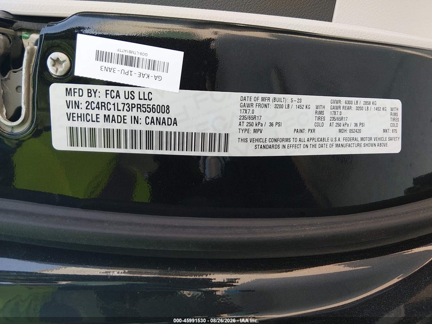 CHRYSLER PACIFICA HYBRID 2023 VIN 2C4RC1L73PR556008
