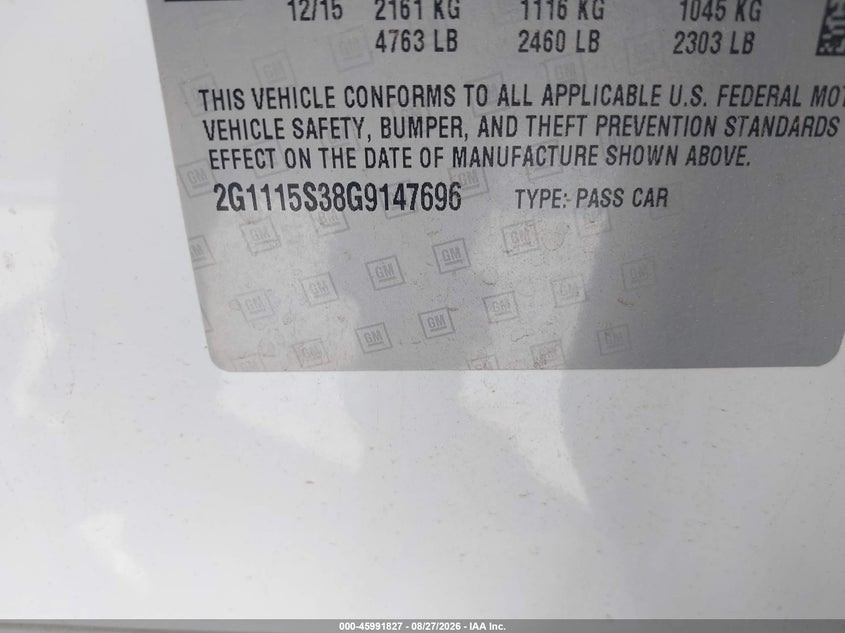 2016 CHEVROLET IMPALA SEDAN 3.6L V-6 DI, DOHC, VVT, 305HP